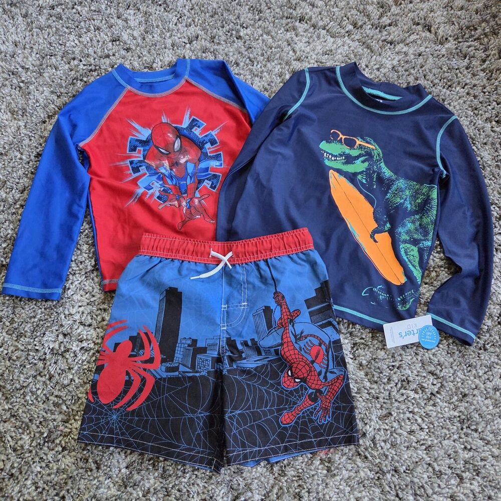 Marvel Spider-Man Boys Swim Trunks Size 7 Blue Red Black Drawstring Lined